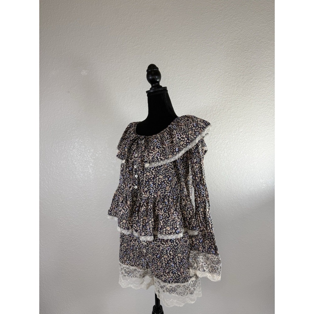 By Anthropologie Victoriana Ruffle-Collar Top And Shorts Set Women Floral Sz XXS